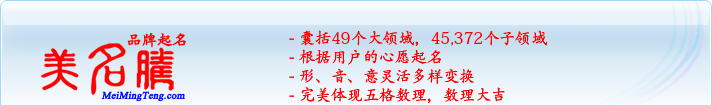 49個大領(lǐng)域，45,372個子領(lǐng)域；根據(jù)用戶的心愿起名；形，音，意靈活變換；完美體現(xiàn)五格數(shù)理